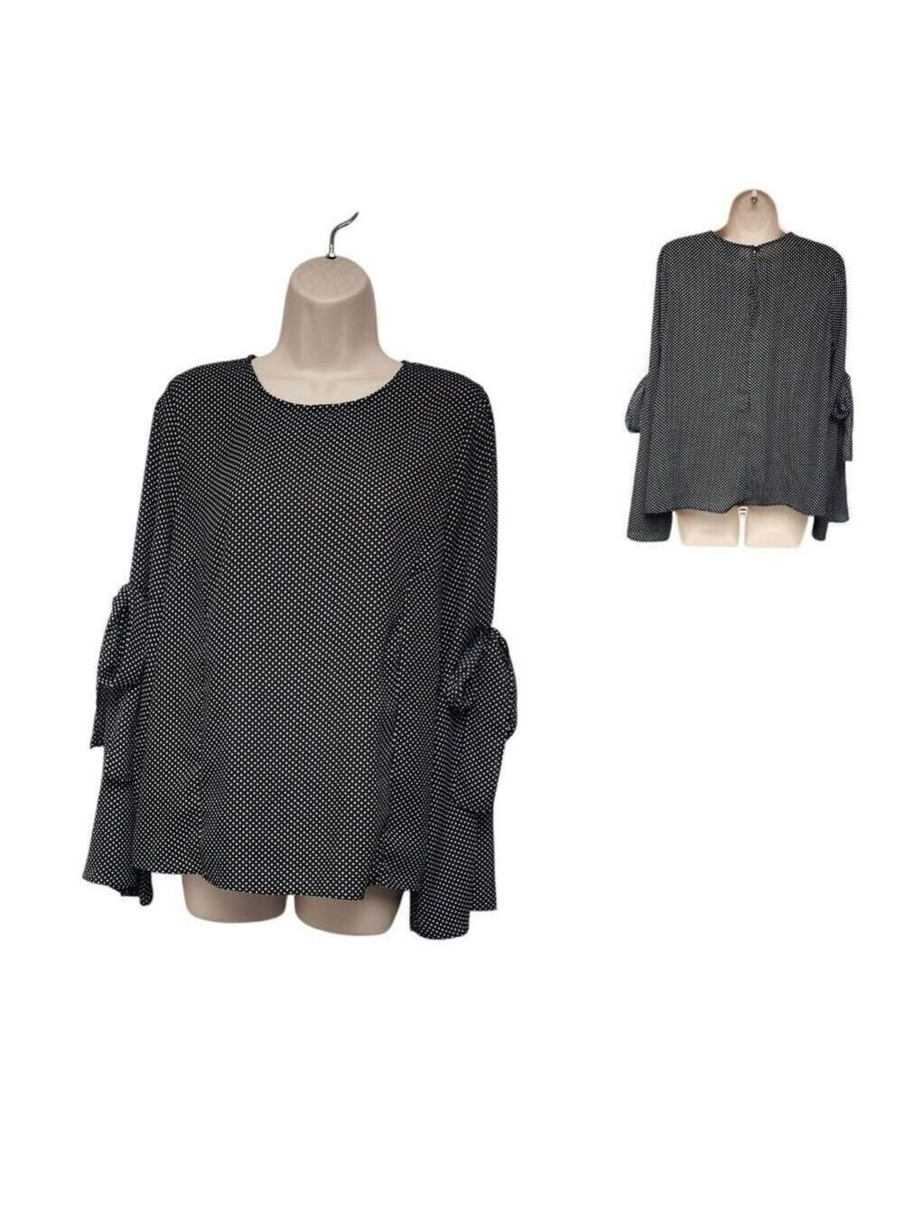who what wear Polka-Dots Long Bell Sleeve Black/ White Size Medium